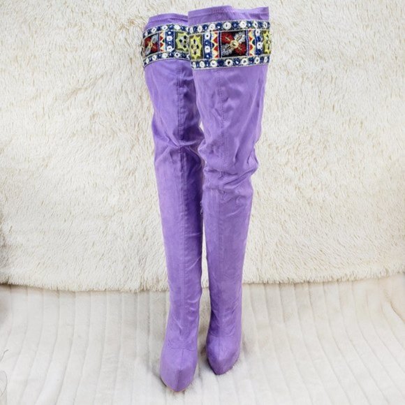 Top Show Lilac Purple Platform 6.5" High Heel Thigh Crotch Boots Size 5.5 - Picture 10 of 10